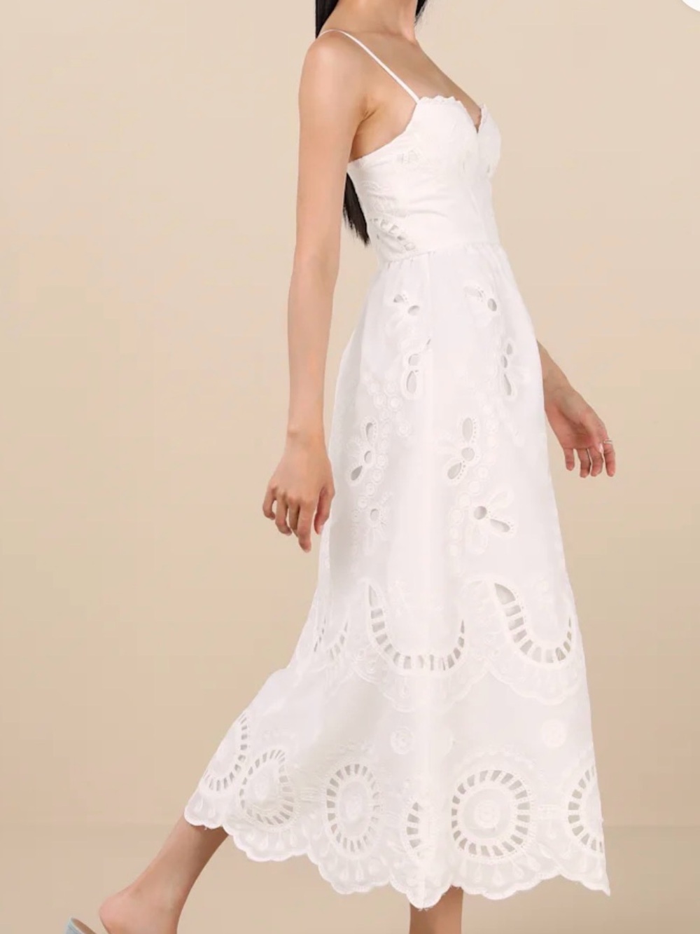 Lulu's White Midi Dress with lace details